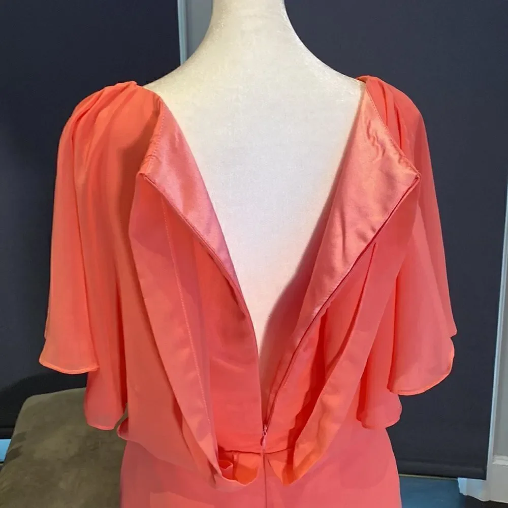 Women’s Chiffon Knee Length Dress with Draping Sleeves & Zip Up Back Size 12